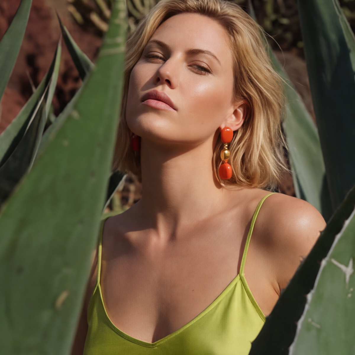 Pendientes De Clip Largos Loulou – Naranja Y Dorado