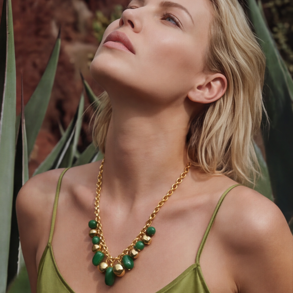 Collar De Cadena De Eslabones Anchos Loulou – Verde Y Dorado