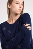 Pull Col Rond Etoiles Lola - Bleu Marine Lurex Multicolor