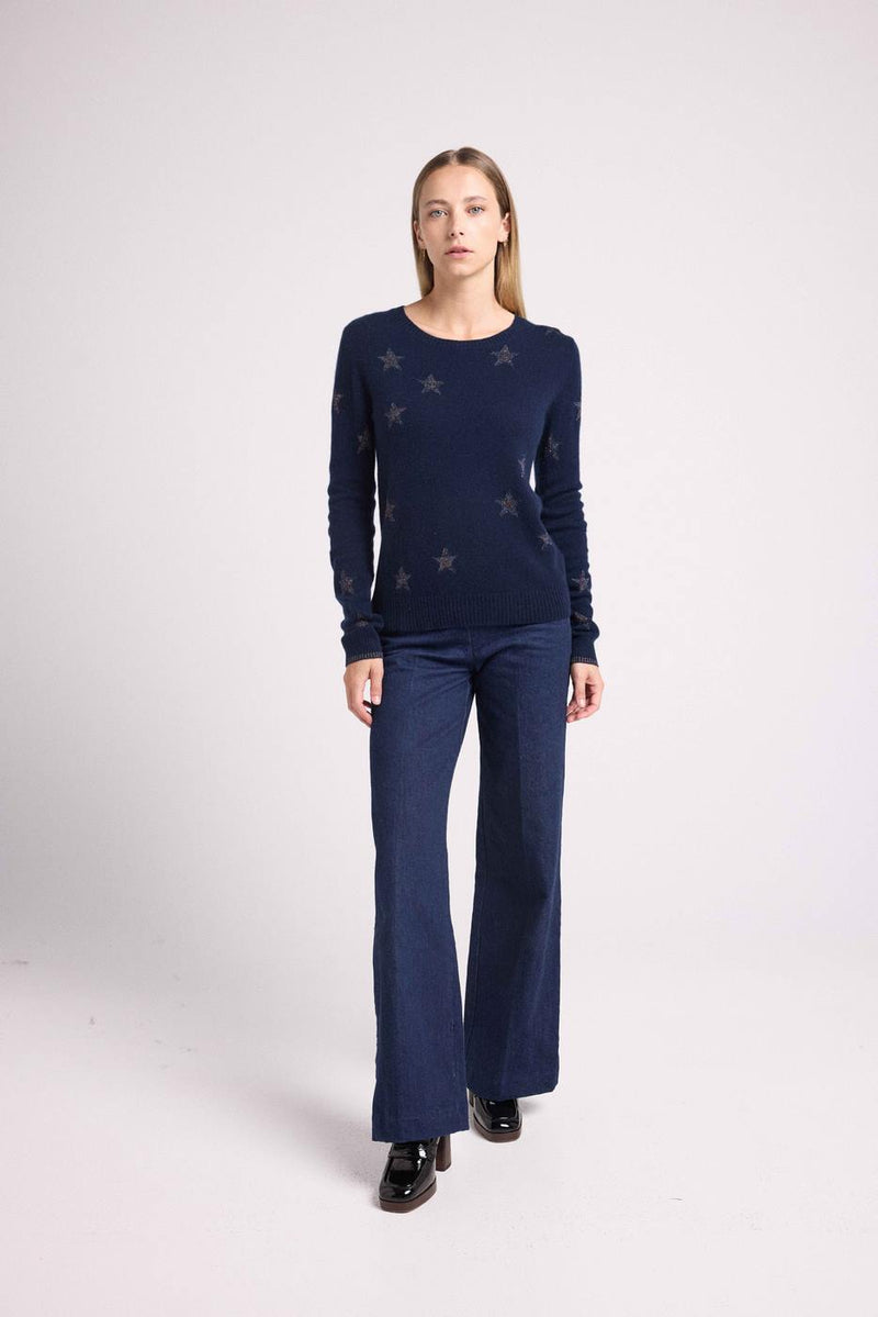 Pull Col Rond Etoiles Lola - Bleu Marine Lurex Multicolor