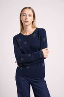 Pull Col Rond Etoiles Lola - Bleu Marine Lurex Multicolor
