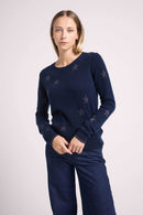 Pull Col Rond Etoiles Lola - Bleu Marine Lurex Multicolor