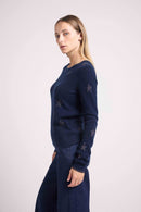 Pull Col Rond Etoiles Lola - Bleu Marine Lurex Multicolor