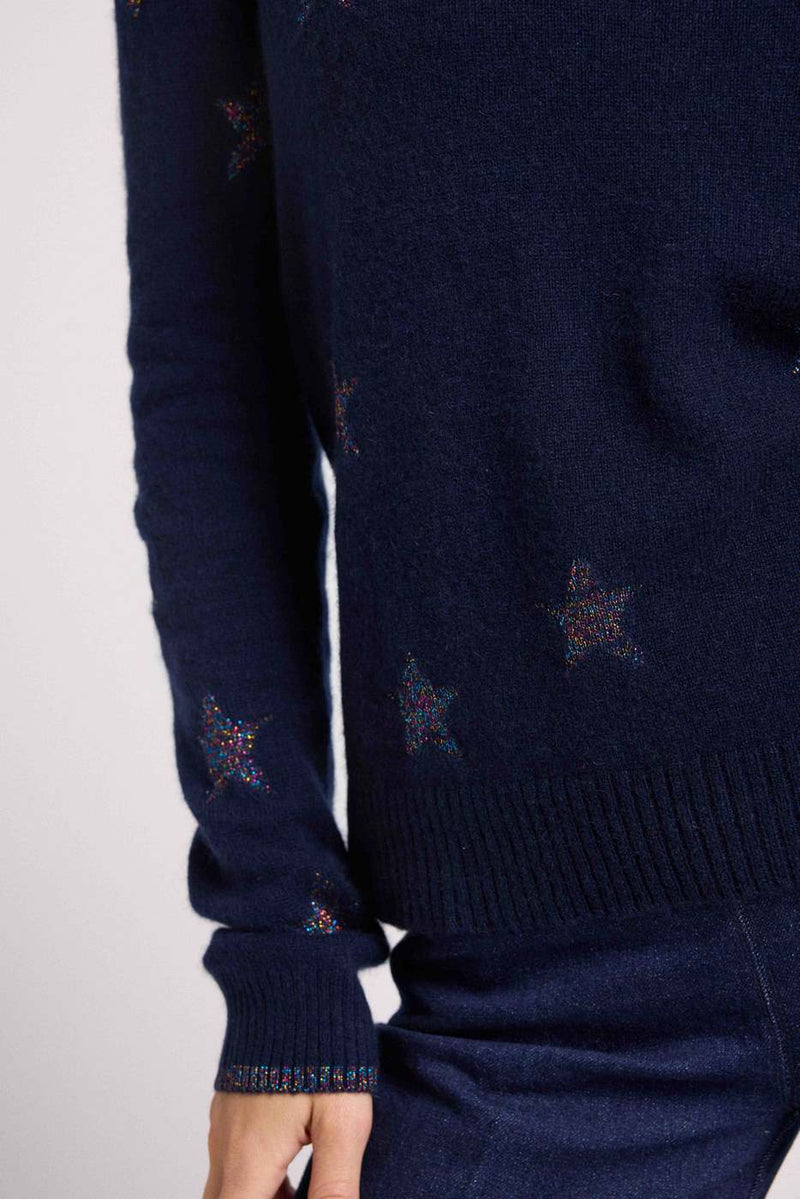 Pull Col Rond Etoiles Lola - Bleu Marine Lurex Multicolor
