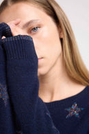 Pull Col Rond Etoiles Lola - Bleu Marine Lurex Multicolor