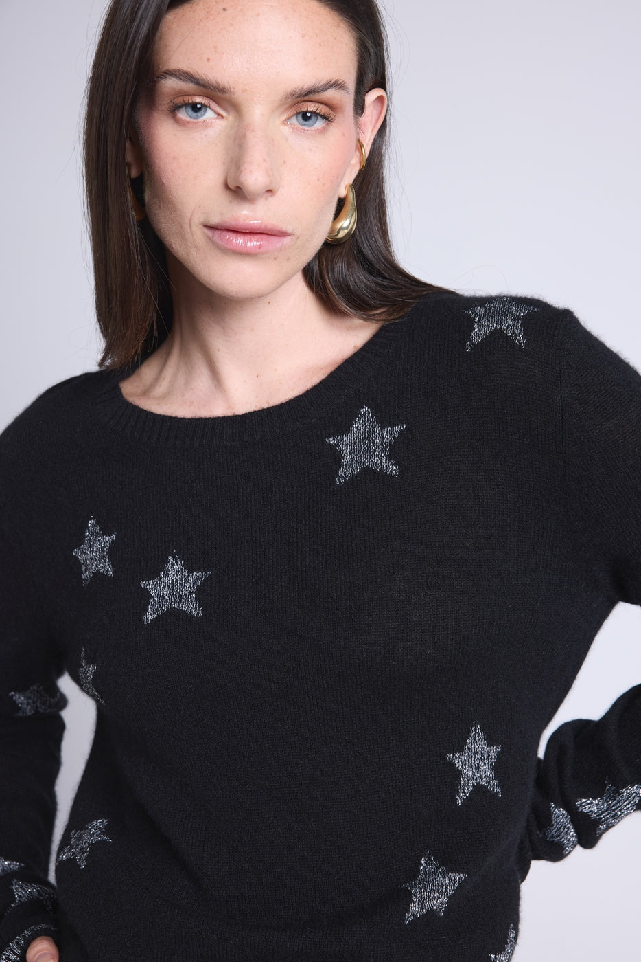 Jersey de cuello redondo con estrellas Lolita - Negro y plateado - Mujer