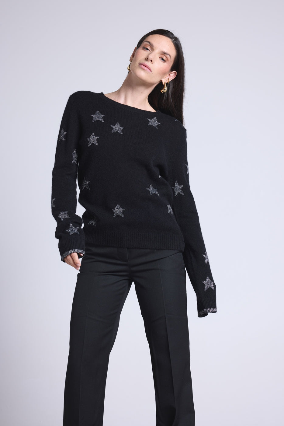 Jersey de cuello redondo con estrellas Lolita - Negro y plateado - Mujer