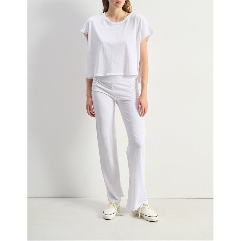 Loose Straight Mc Round Neck T-Shirt - White - Women