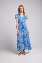 Robe Longue Manches Courtes - Blanc Bleu
