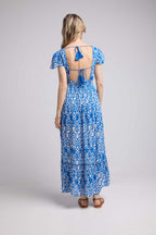 Robe Longue Manches Courtes - Blanc Bleu