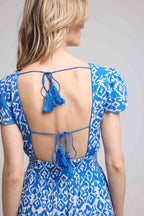 Robe Longue Manches Courtes - Blanc Bleu