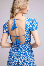Robe Longue Manches Courtes - Blanc Bleu