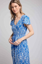 Robe Longue Manches Courtes - Blanc Bleu