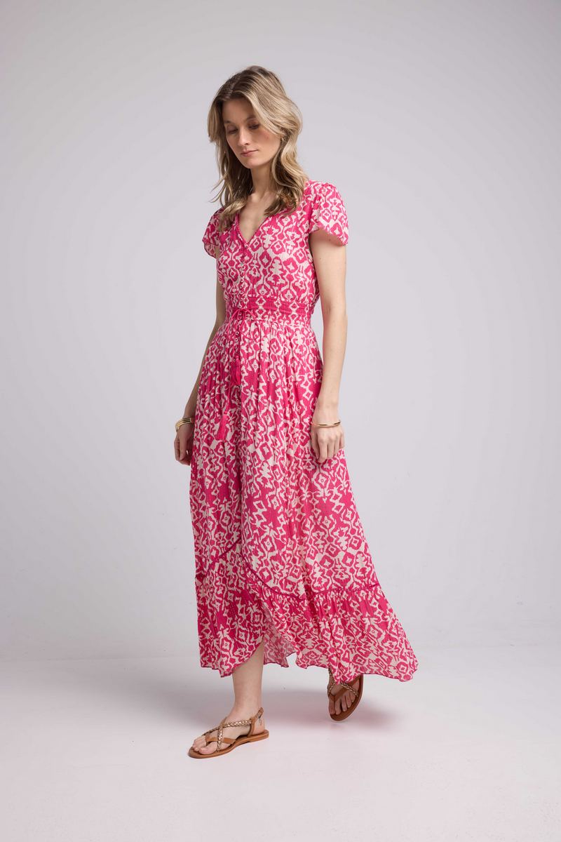 Vestido largo de manga corta - Rosa