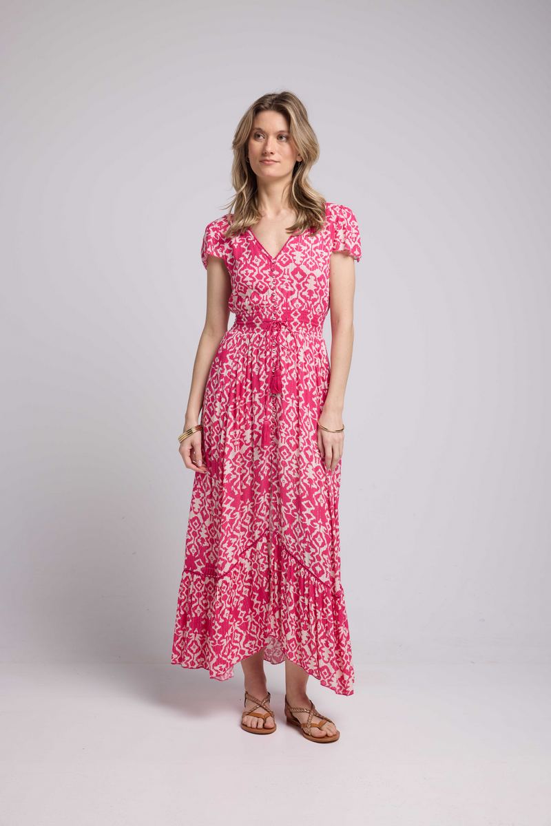Vestido largo de manga corta - Rosa