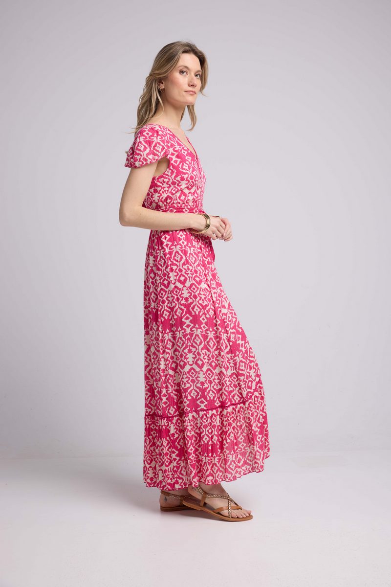 Vestido largo de manga corta - Rosa