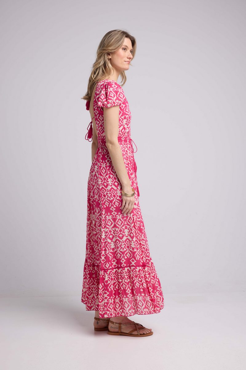Vestido largo de manga corta - Rosa