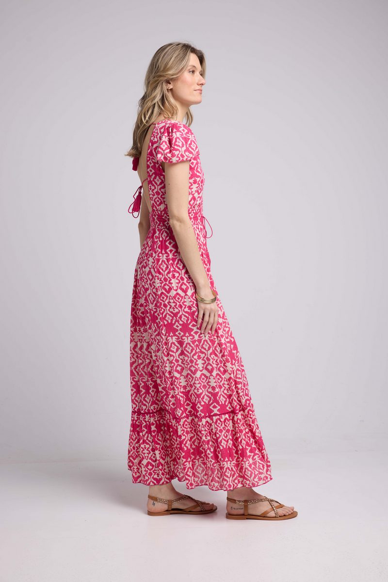 Vestido largo de manga corta - Rosa