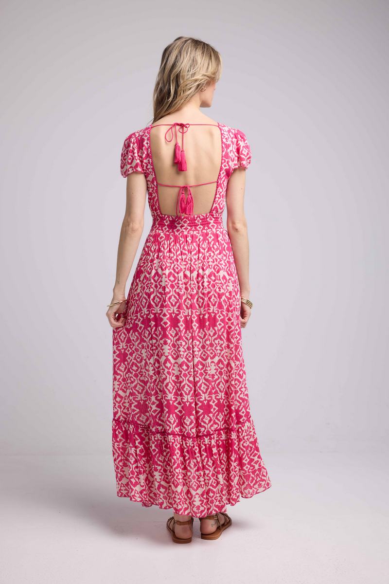 Vestido largo de manga corta - Rosa