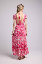 Vestido largo de manga corta - Rosa