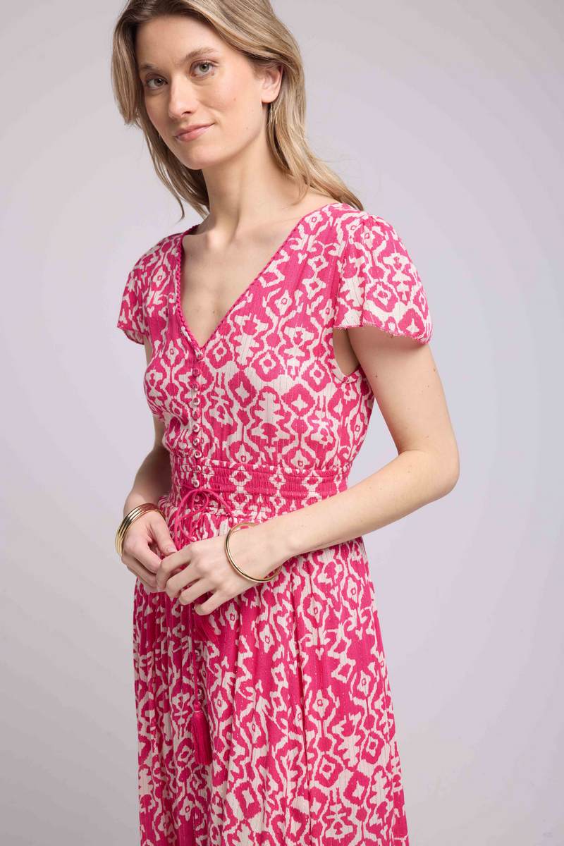 Vestido largo de manga corta - Rosa