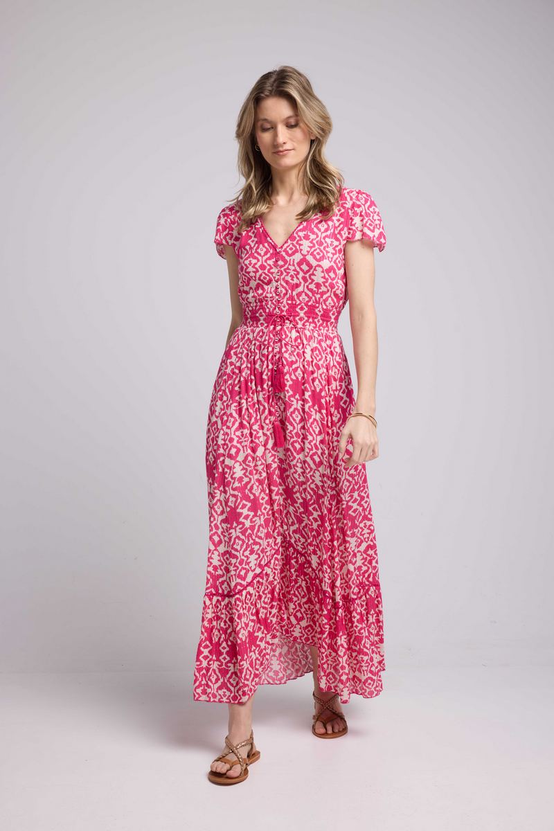 Vestido largo de manga corta - Rosa