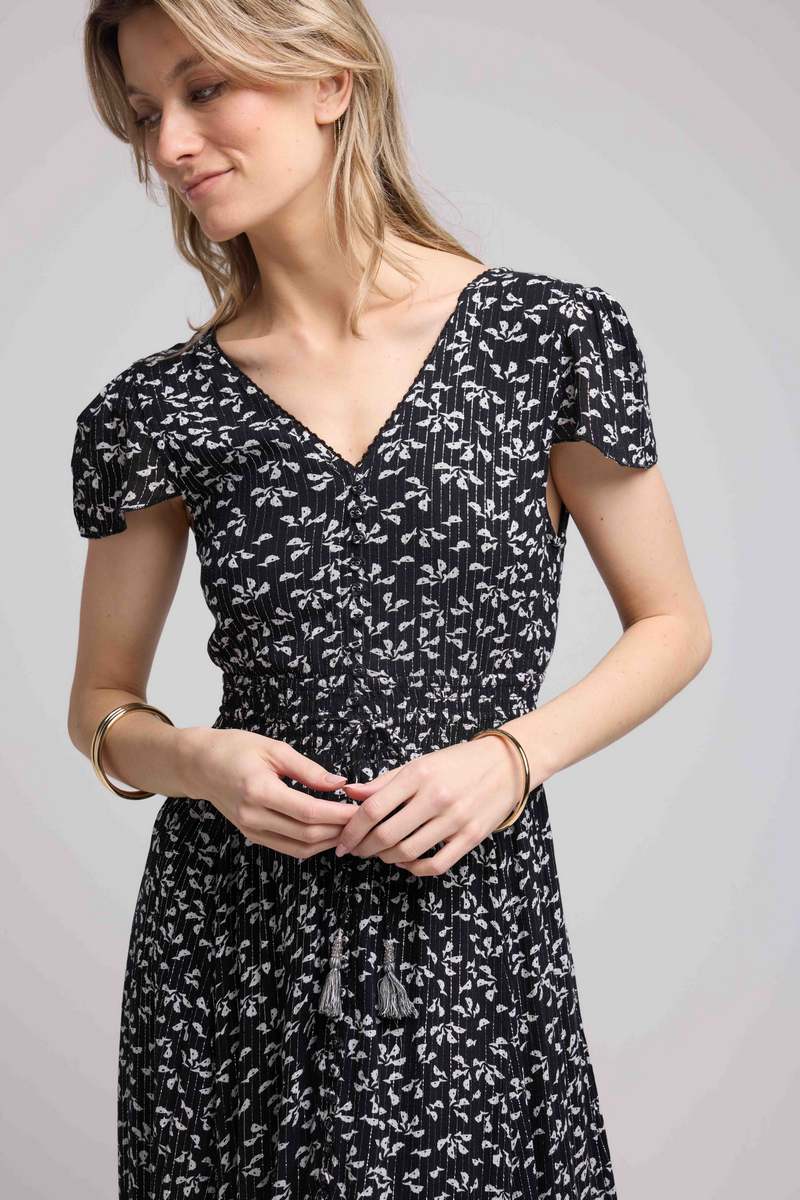Robe Longue Manches Courtes - Noir