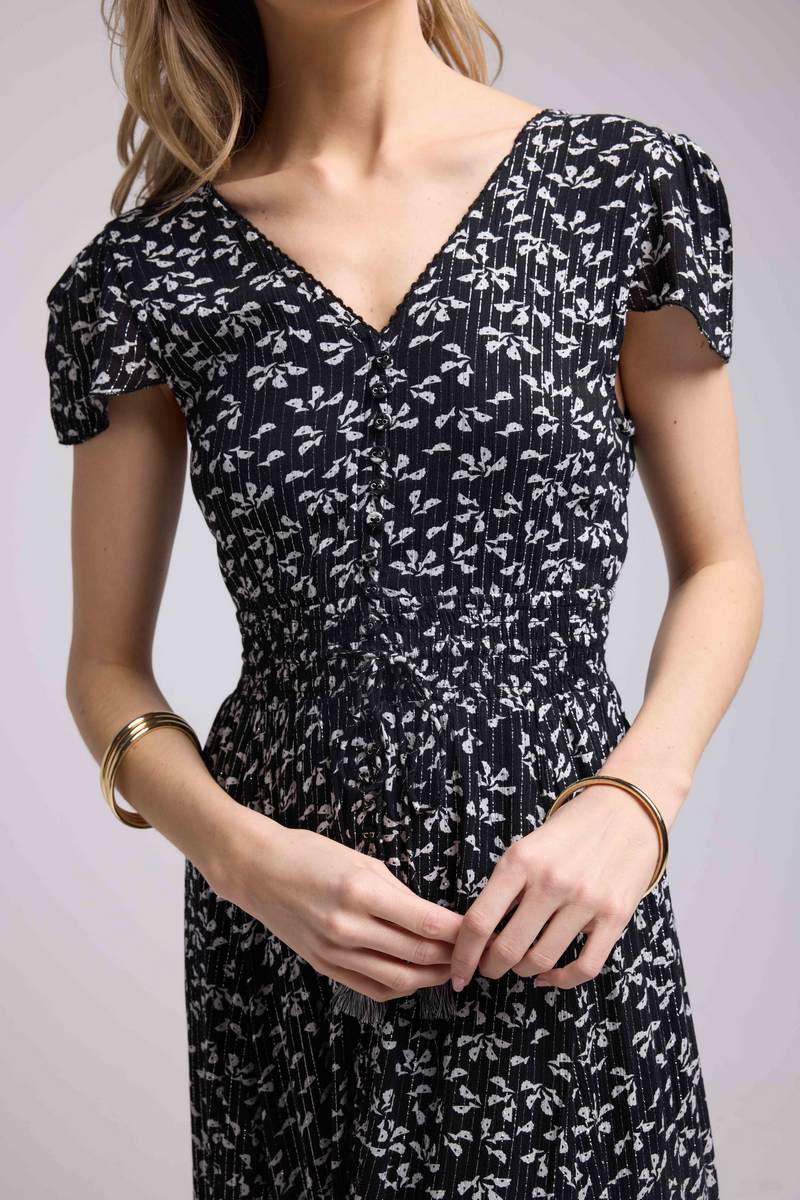 Robe Longue Manches Courtes - Noir
