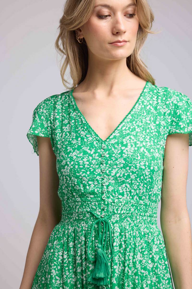 Robe Longue Manches Courtes - Vert