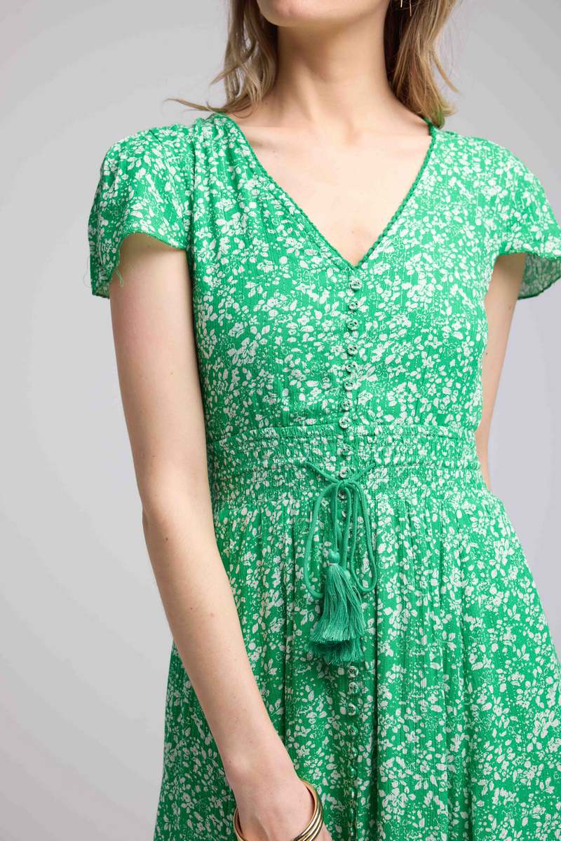 Robe Longue Manches Courtes - Vert