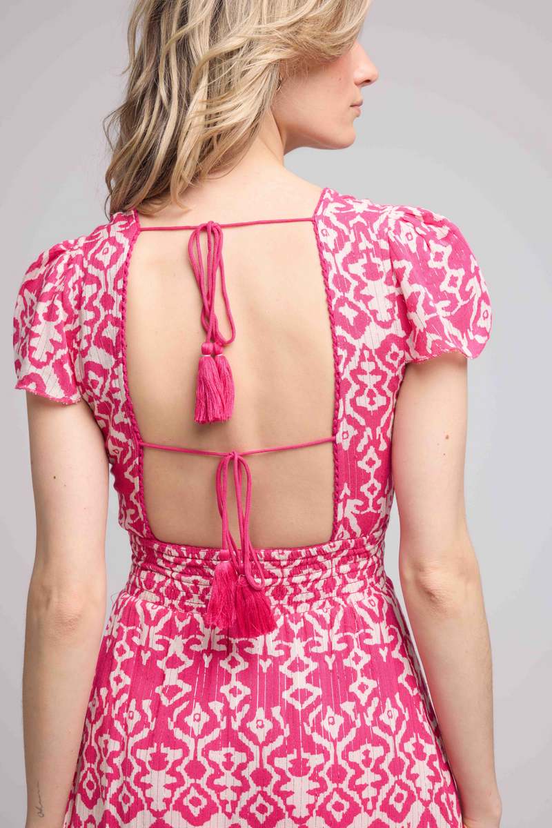 Vestido corto de manga corta - Rosa