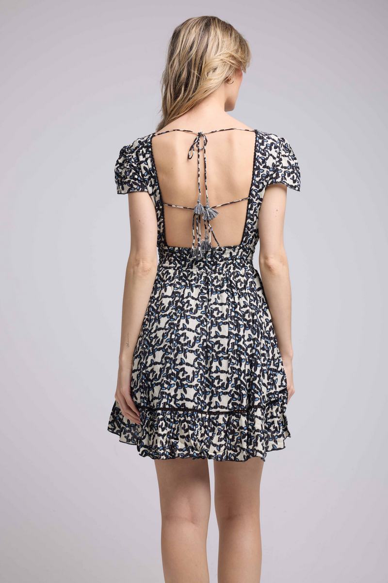 Robe Courte Manches Courtes - Grosses Fleurs Noir