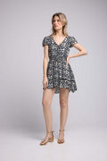 Robe Courte Manches Courtes - Grosses Fleurs Noir