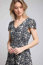 Robe Courte Manches Courtes - Grosses Fleurs Noir