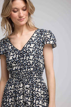 Robe Courte Manches Courtes - Grosses Fleurs Noir