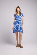 Robe Courte Manches Courtes - Grosses Fleurs Bleu