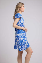 Robe Courte Manches Courtes - Grosses Fleurs Bleu