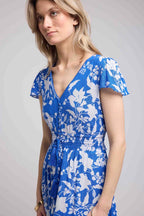 Robe Courte Manches Courtes - Grosses Fleurs Bleu