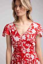 Vestido Corto De Manga Corta - Grandes Flores Rojas