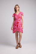Robe Courte Manches Courtes - Rose Rouge