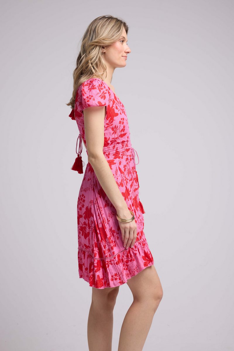Robe Courte Manches Courtes - Rose Rouge