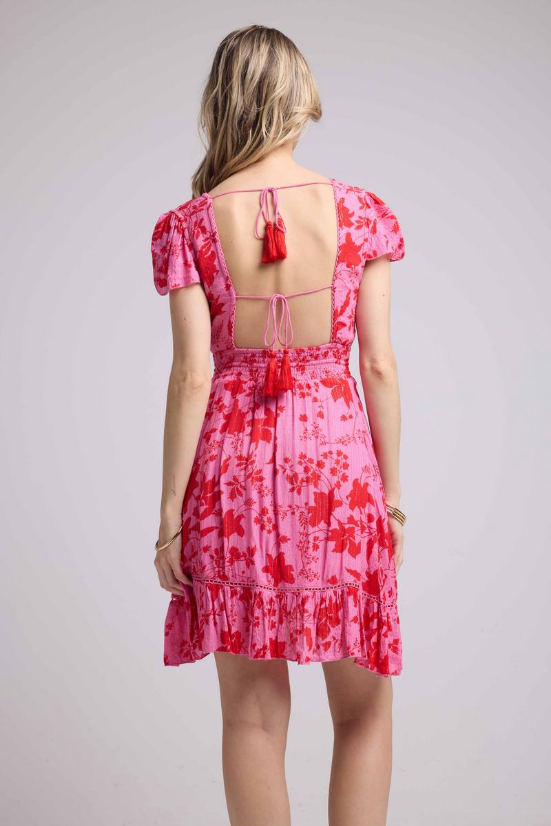 Robe Courte Manches Courtes - Rose Rouge