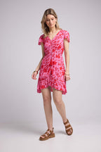 Robe Courte Manches Courtes - Rose Rouge