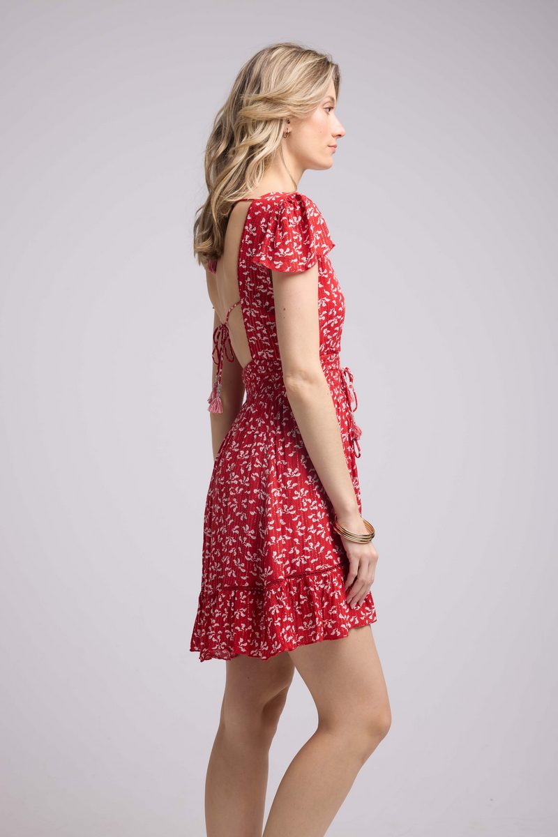 Robe Courte Manches Courtes - Rouge