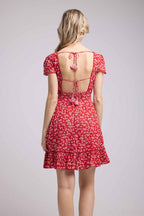 Robe Courte Manches Courtes - Rouge