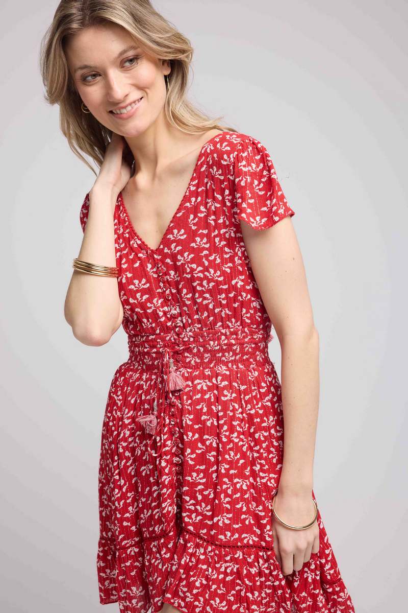 Robe Courte Manches Courtes - Rouge