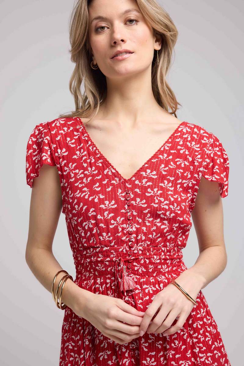 Robe Courte Manches Courtes - Rouge