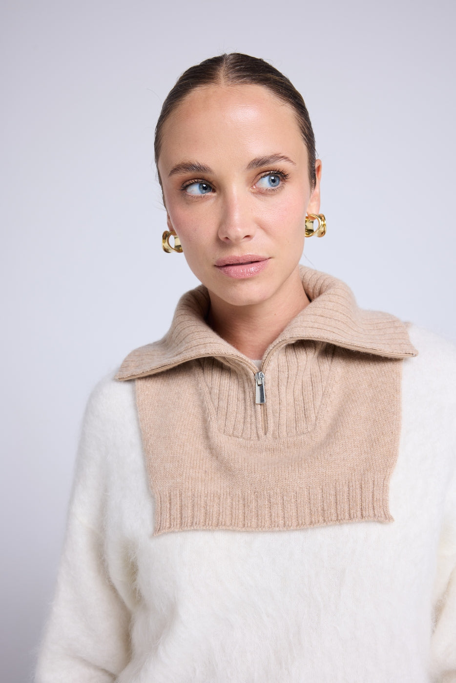 Lös Polokrage Louise Med Dragkedja - Beige Creme - Unisex