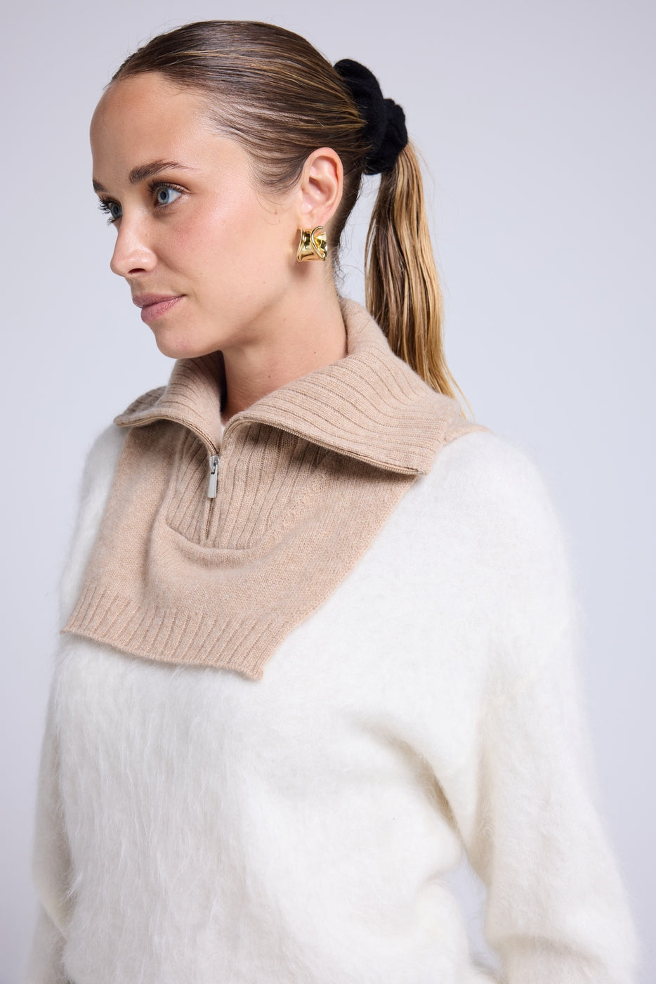 Lös Polokrage Louise Med Dragkedja - Beige Creme - Unisex