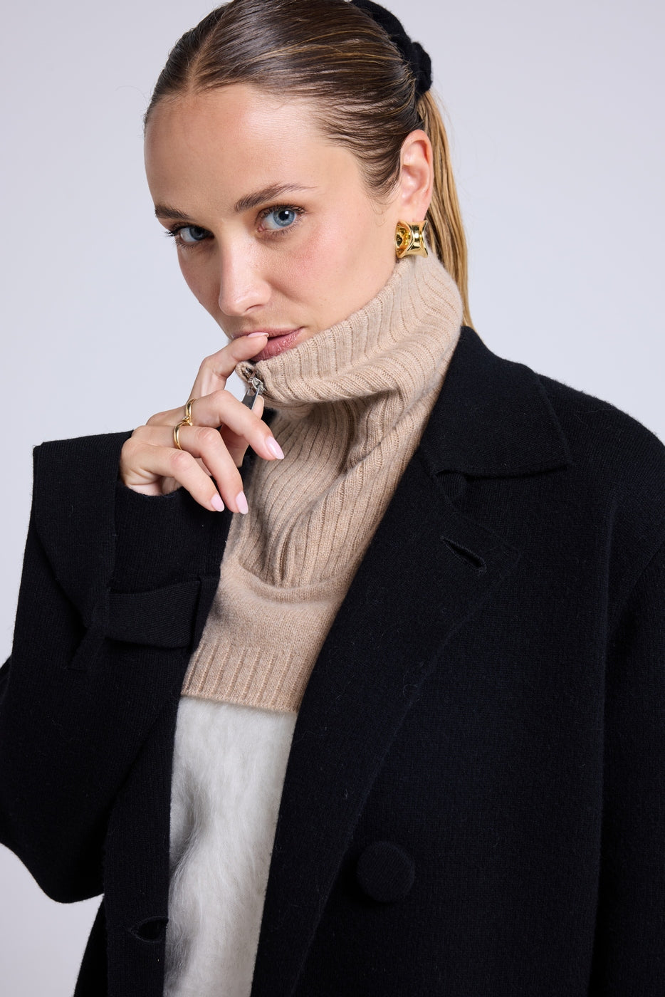 Lös Polokrage Louise Med Dragkedja - Beige Creme - Unisex
